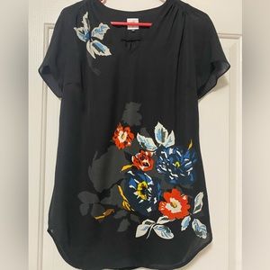CAbi Black Floral Blouse. Size XS